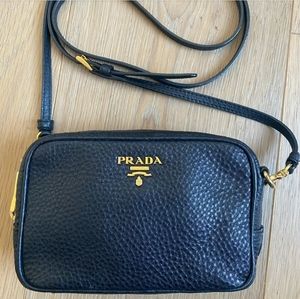 PRADA Vitelli Daino Black Leather Camera Bag